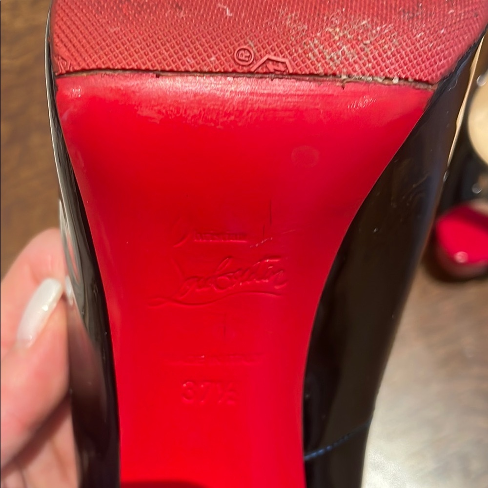 Christian Louboutin Black and Red Peep Toe Heels - Picture 2 of 4